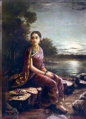 Radha in the Moonlight - Canvas Floating Frame
