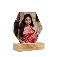 Acrylic Hexagon Photo Wood Stand