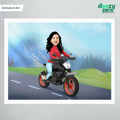 Bike Riding Woman Caricature Art