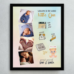 Announcement Layout Baby Birth Details Photo Collage