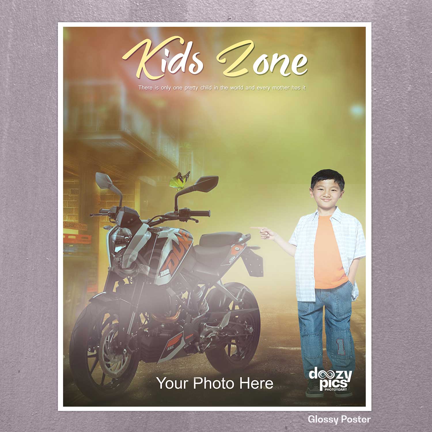 Kid With Duke Bike Print Poster
