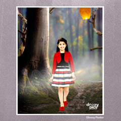 Kid With Sky Lantern Print Poster