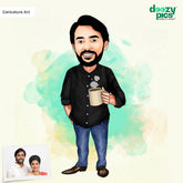 Man Holding Cup Caricature Art