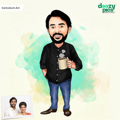 Man Holding Cup Caricature Art