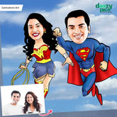 Superman And Wonder Woman Couple Caricature Art