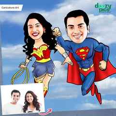 Superman And Wonder Woman Couple Caricature Art
