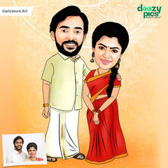Traditional Couple Caricature Art
