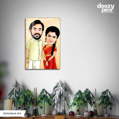 Traditional Couple Caricature Art
