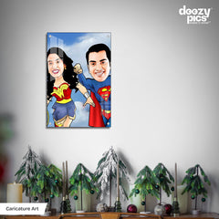 Superman And Wonder Woman Couple Caricature Art