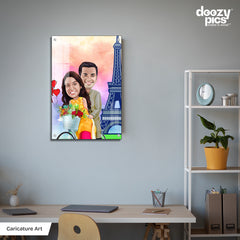 Couple Riding Bicycle Caricature Art
