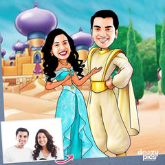Aladdin And Jasmine Couple Caricature Art