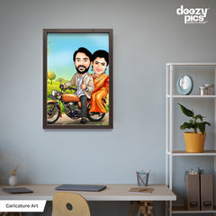 Personalised Couple Bike Riding Caricature