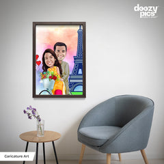 Couple Riding Bicycle Caricature Art
