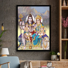 Lord Shiva with Parvati Ganesh and Kartikey Photo Frame