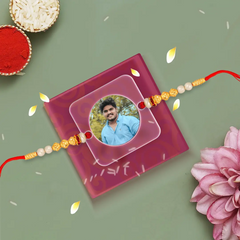 Acrylic Photo Rakhi with Photo – Square Shape - Personalized Gift for Brother