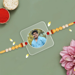 Acrylic Photo Rakhi with Photo – Square Shape - Personalized Gift for Brother
