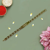 Metal Rakhi with Name – Gold Color Bracelet Personalized Gift for Brother