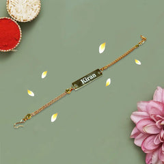 Personalized Rakhi with Name & Acrylic Portrait with Wooden Base for Brother