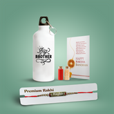 Personalized Brother Combo Gift – Red Metal Rakhi & Sipper Water Bottle with Quote