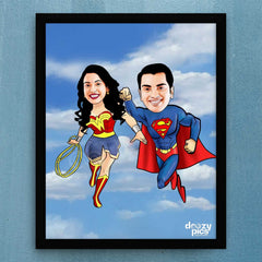 Superman And Wonder Woman Couple Caricature Art