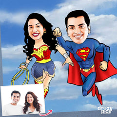 Superman And Wonder Woman Couple Caricature Art