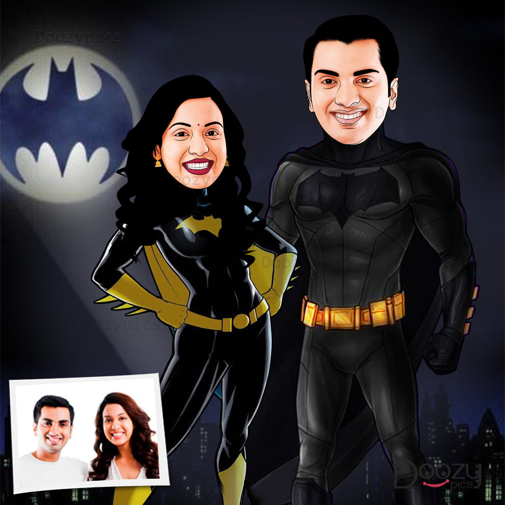 Dark Knight Batman Couple Caricature