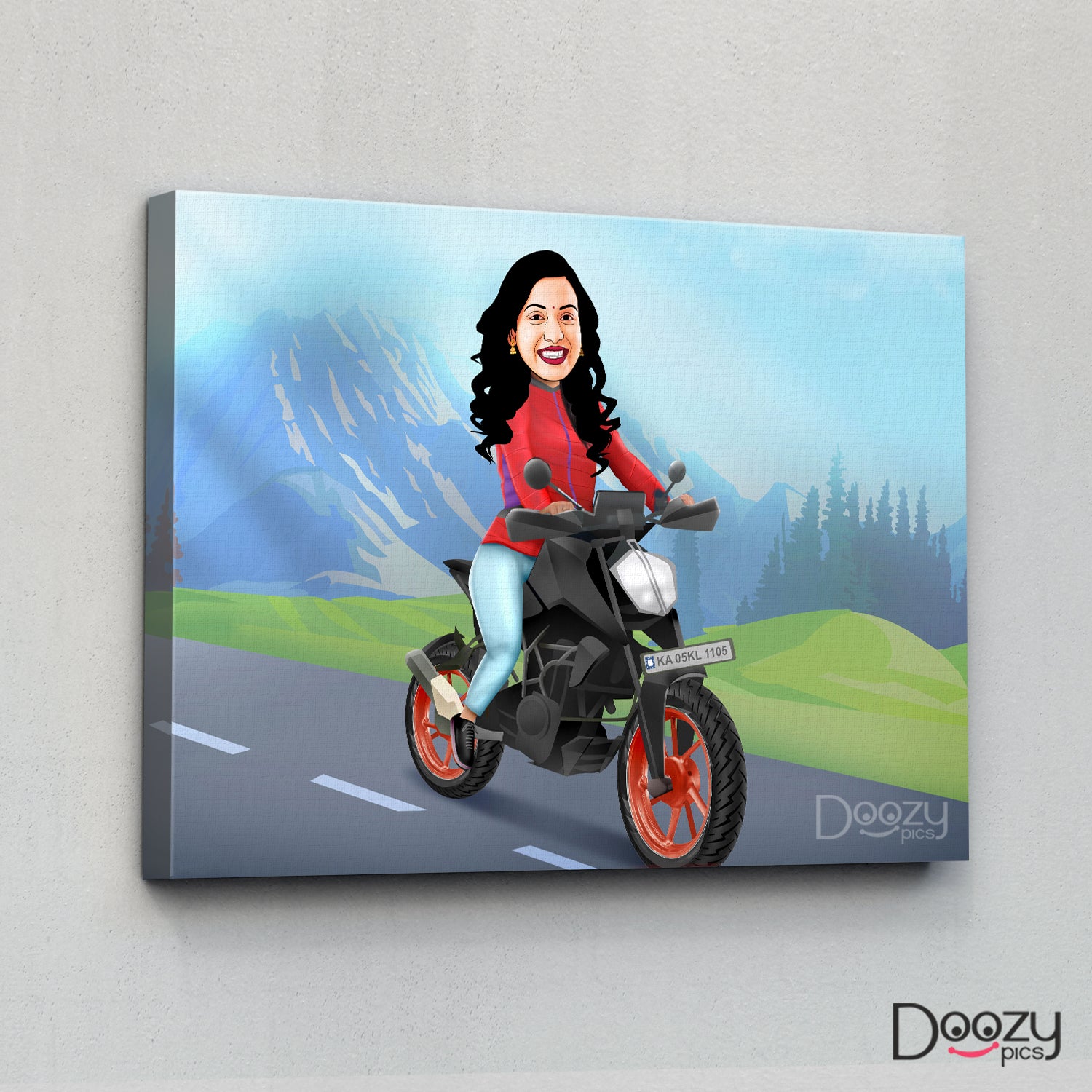 Bike Riding Woman Caricature Art