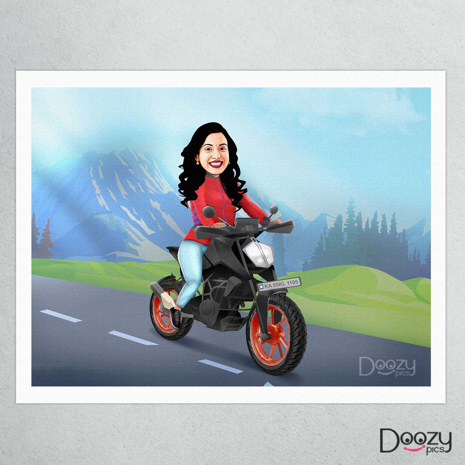 Bike Riding Woman Caricature Art