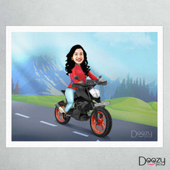Bike Riding Woman Caricature Art