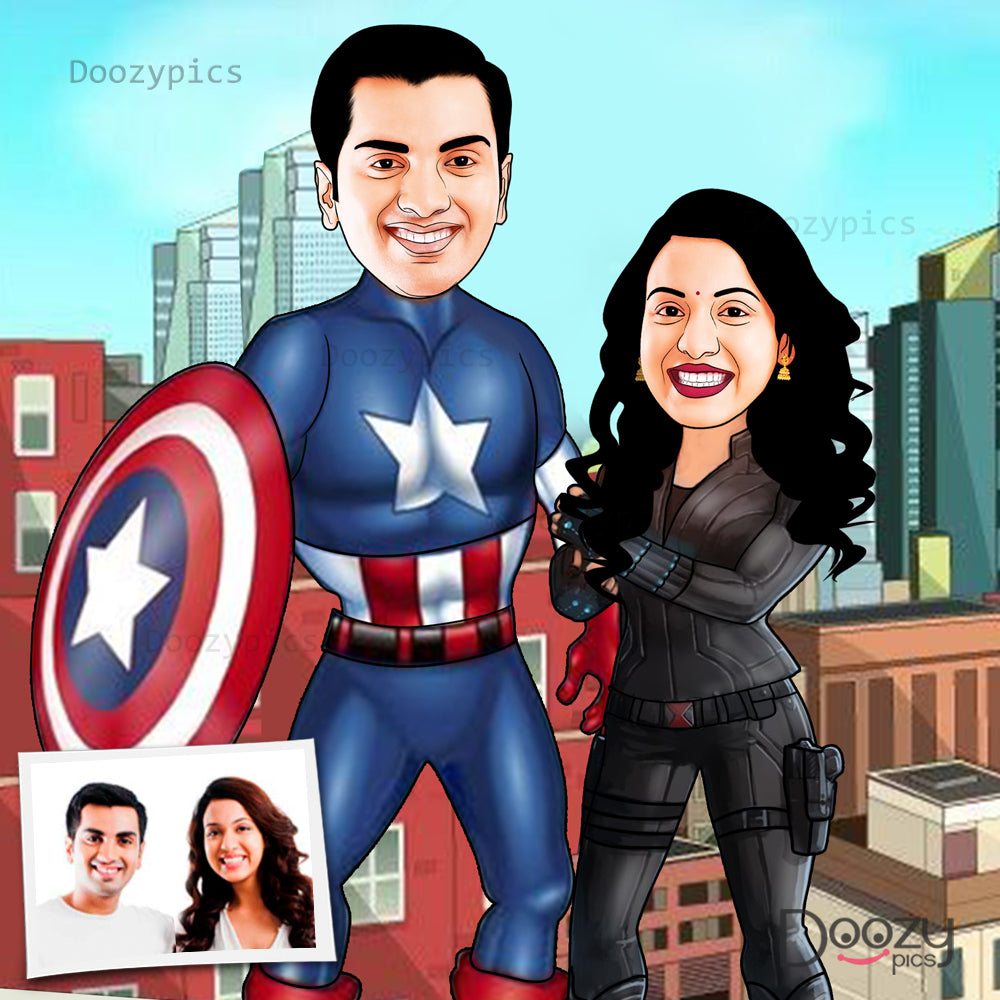 Captain America Couple Caricature Art