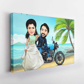 Couple On Bike At Beach Caricature Art