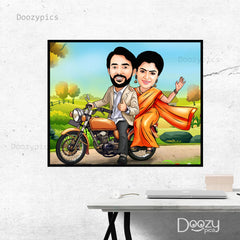 Personalised Couple Bike Riding Caricature