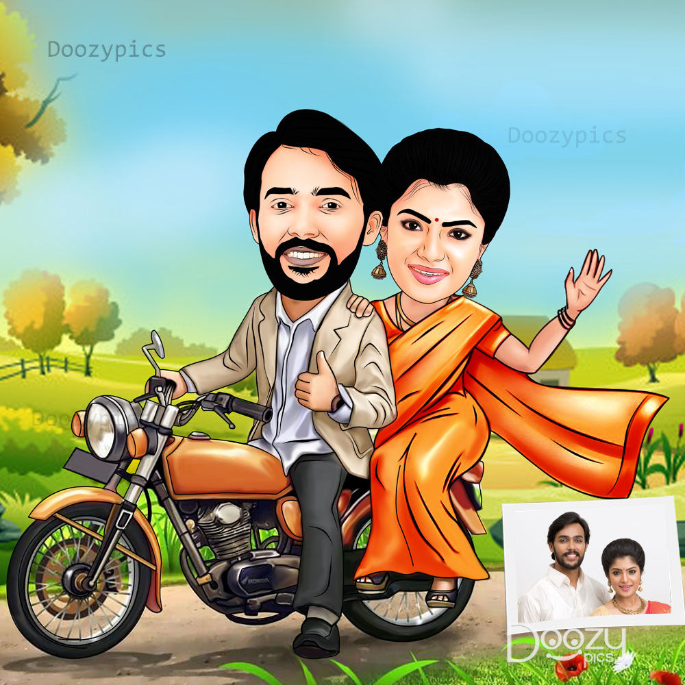 Personalised Couple Bike Riding Caricature