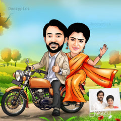 Personalised Couple Bike Riding Caricature