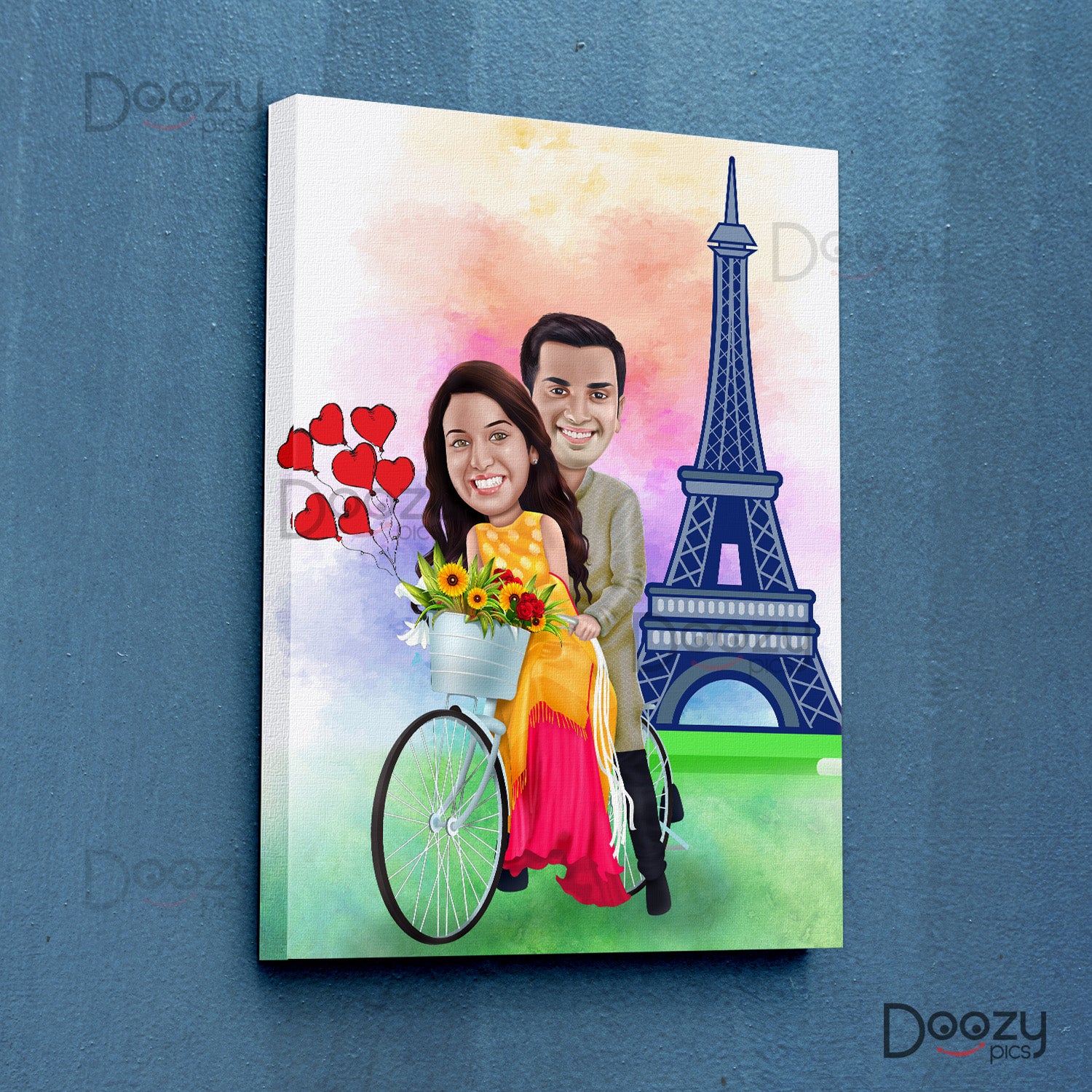 Couple Riding Bicycle Caricature Art