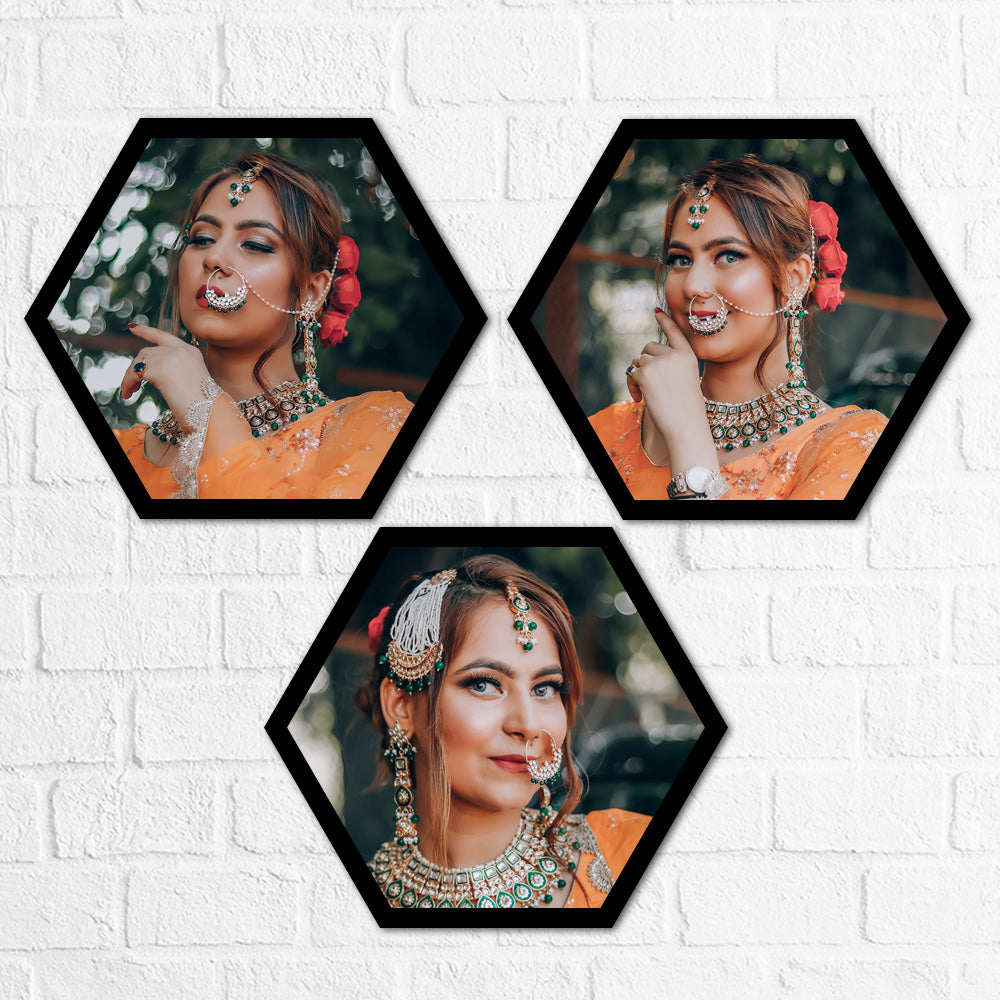 Personalized Hexagon Triple Horizontal Frames