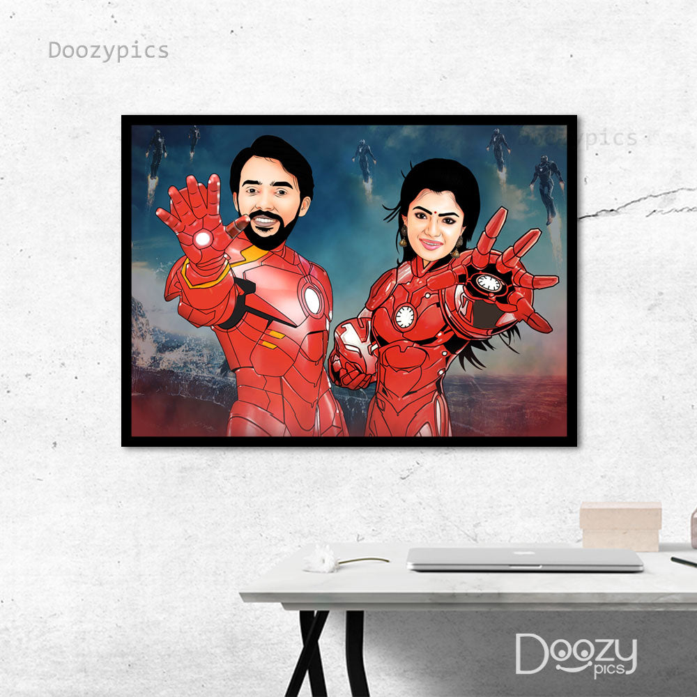 Iron Man Couple Caricature Art