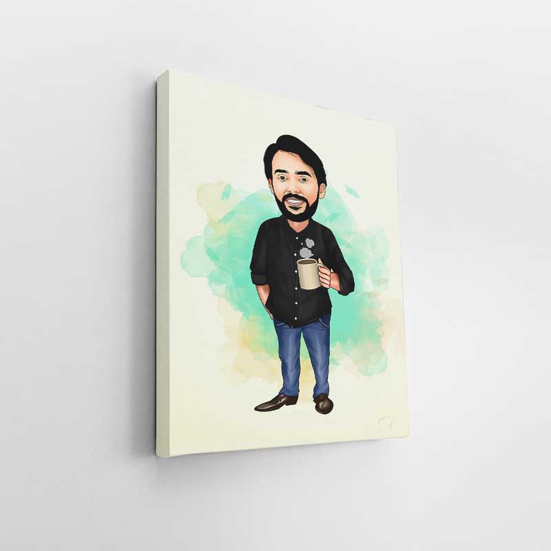Man Holding Cup Caricature Art