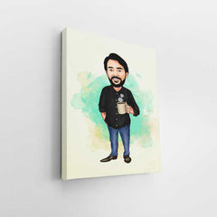 Man Holding Cup Caricature Art