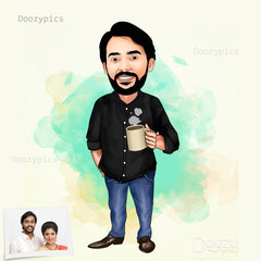 Man Holding Cup Caricature Art