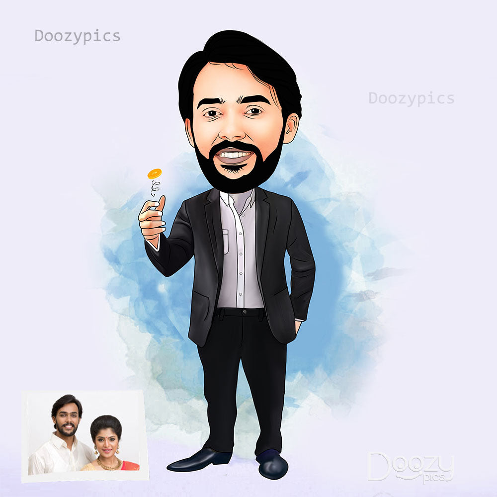 Gentleman Tossing a Coin Caricature