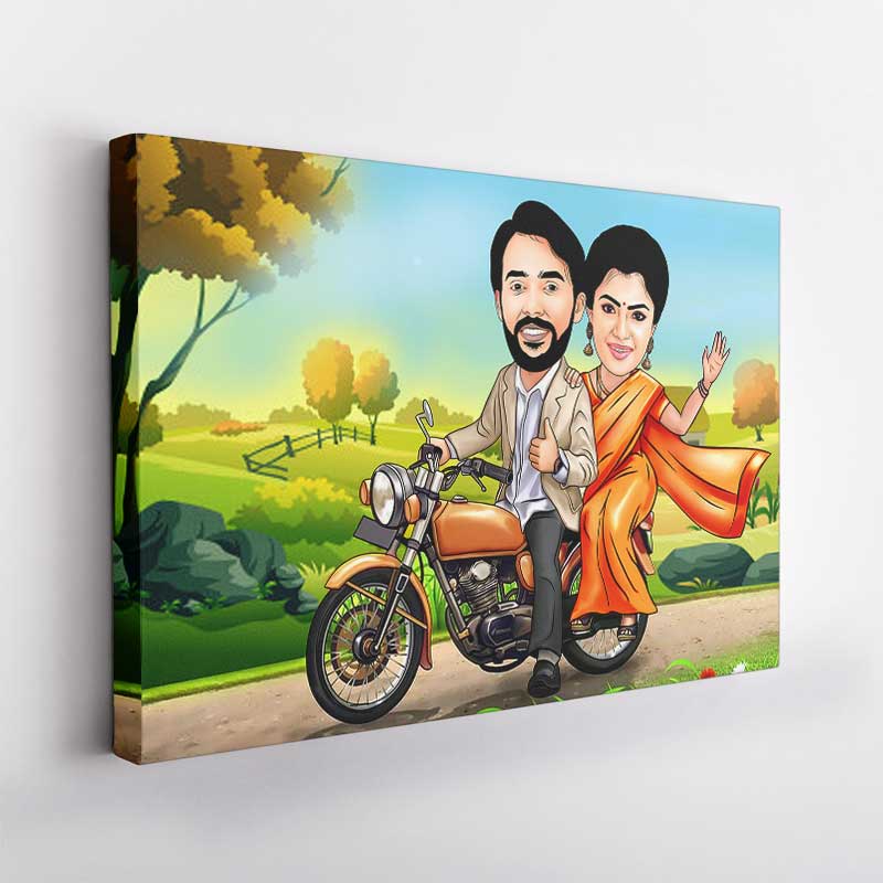 Personalised Couple Bike Riding Caricature