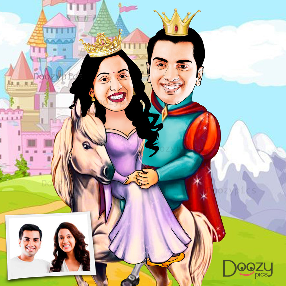 Prince And Princess Couple Caricature Art