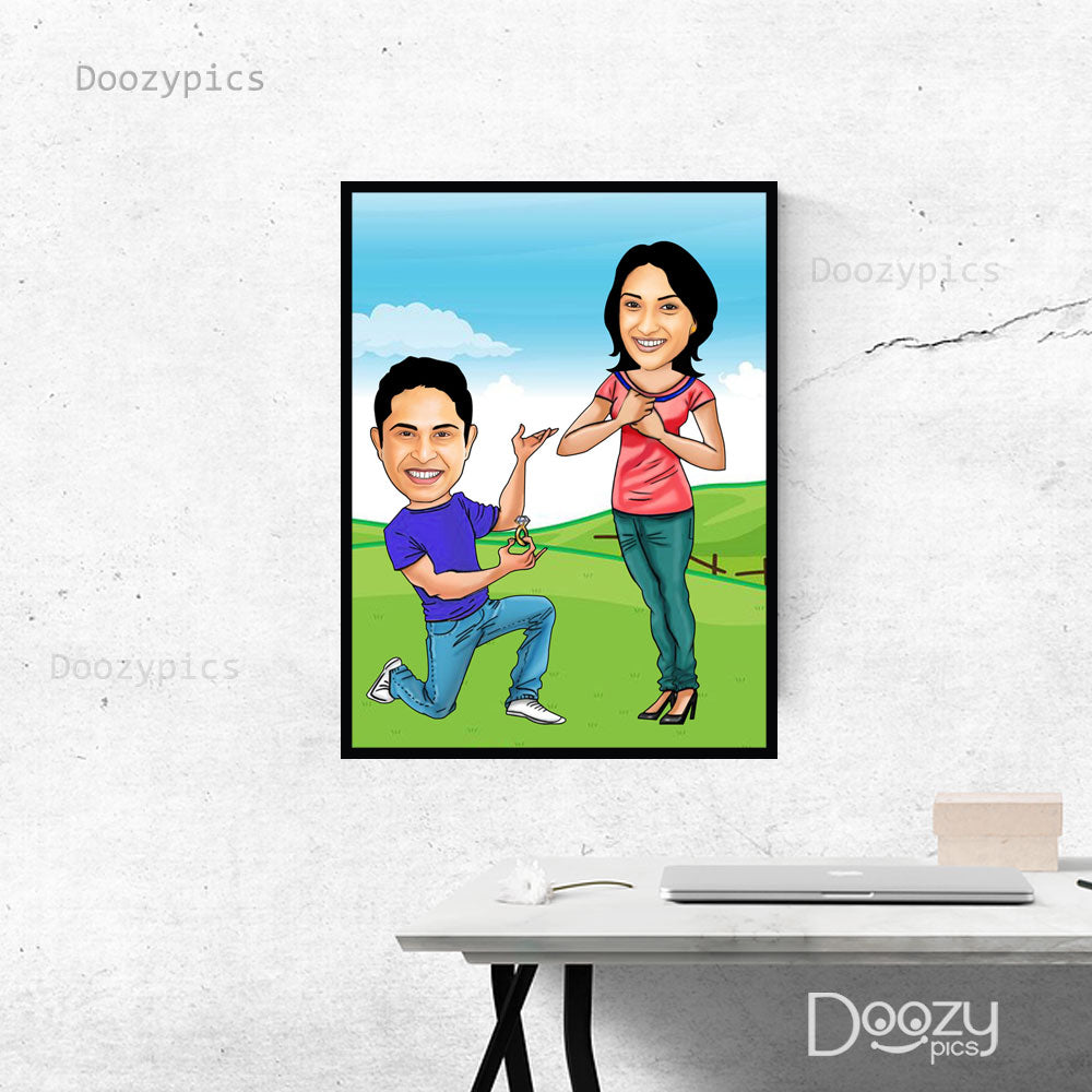 Proposing Couple Caricature Art