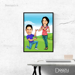 Proposing Couple Caricature Art