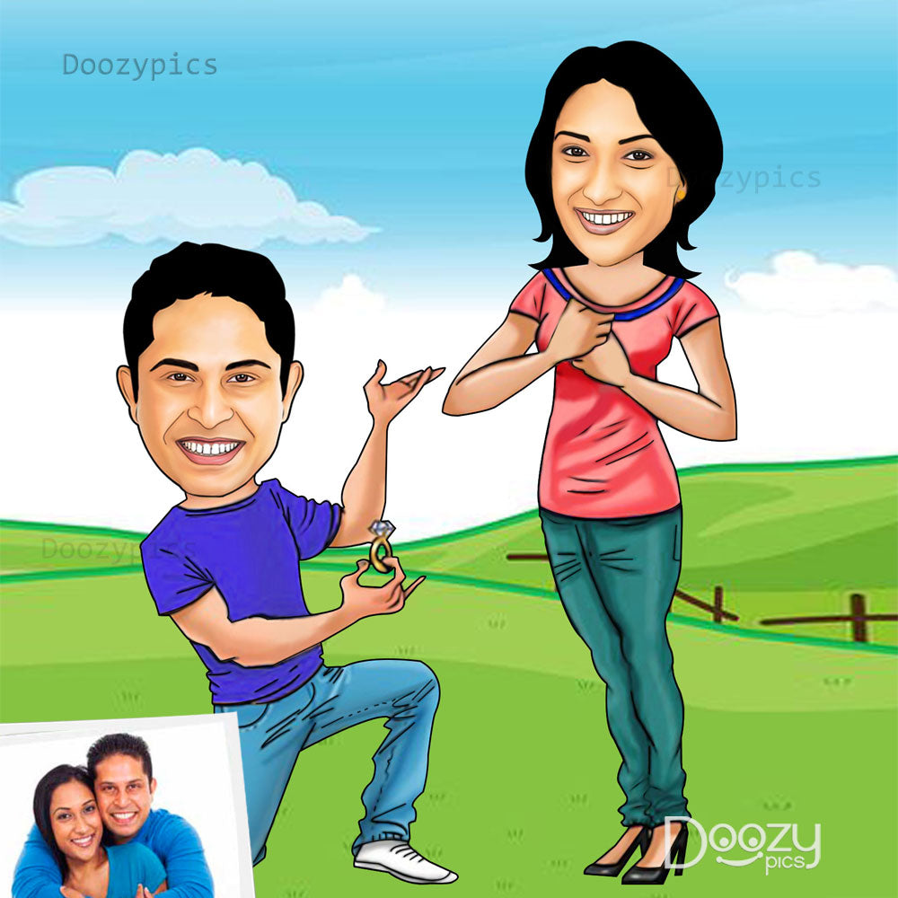 Proposing Couple Caricature Art