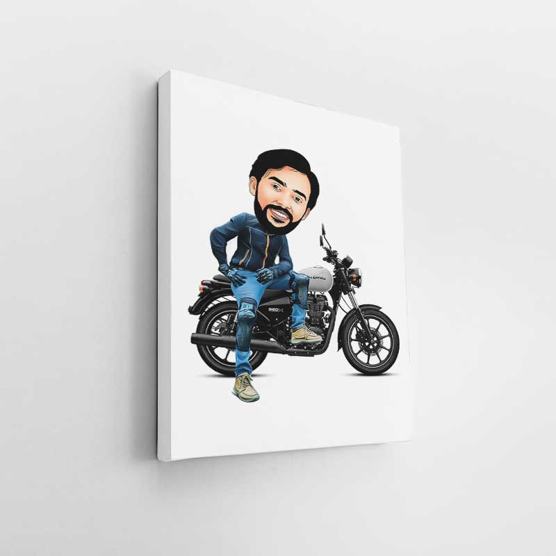 Royal Enfield Bike Rider Caricature Art