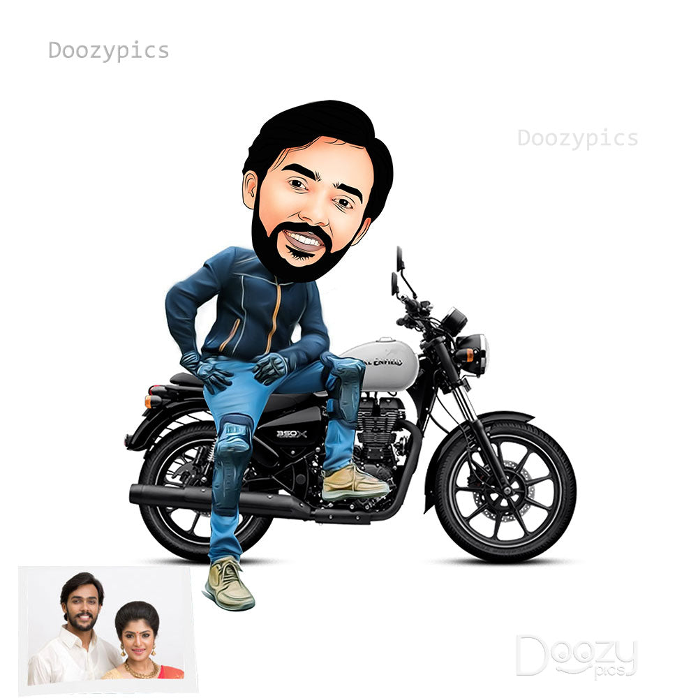 Royal Enfield Bike Rider Caricature Art