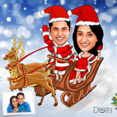 Couple on Santa Sleigh Caricature Art