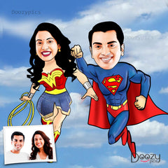Superman And Wonder Woman Couple Caricature Art